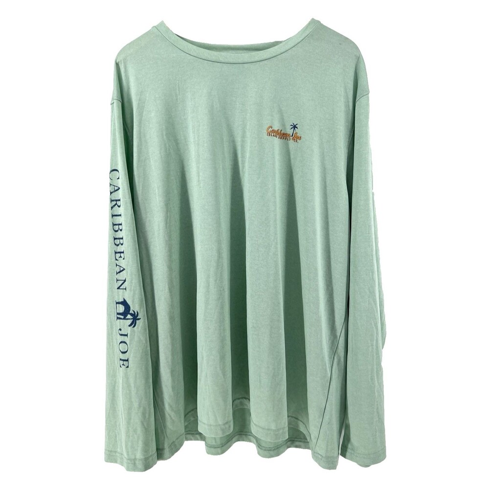 Caribbean Joe Island Supply Co Mens 2XL Green Long Sleeve Crew Neck Graphic Tee